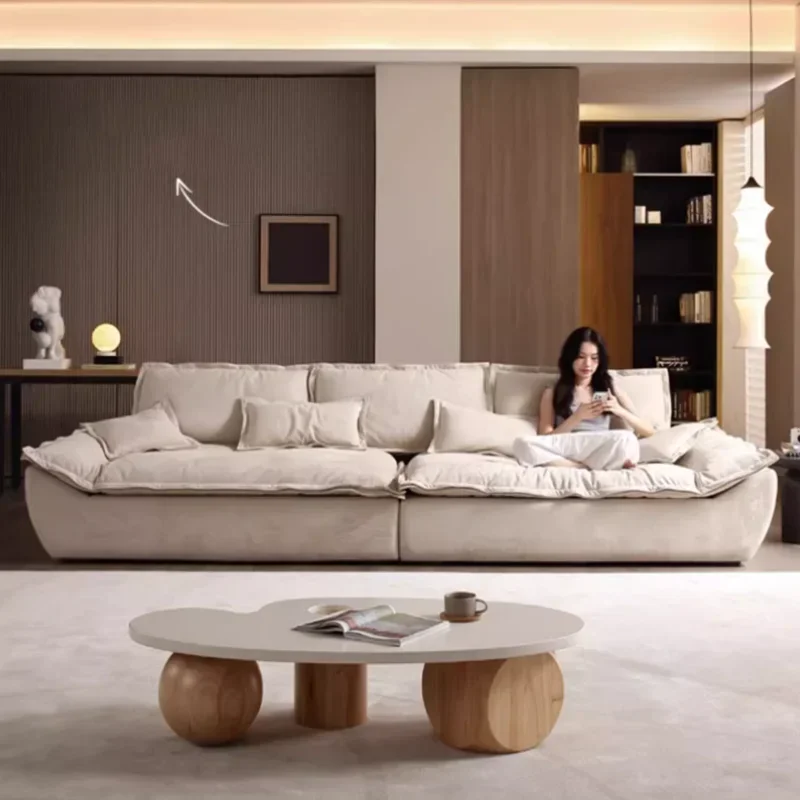 High Back Fabric Sofa Modern Stretch Design Wood 3 Seater Sofa Plush Solid Divani Soggiorno Nuovi Arrivati Home Furniture