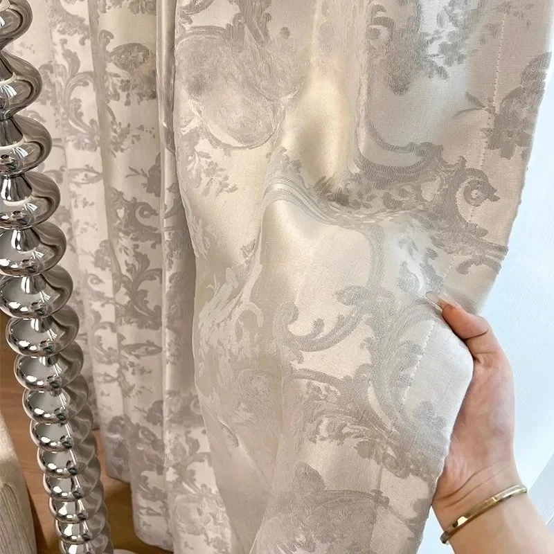 Customised French Vintage Three-dimensional Jacquard Glossy Curtains for Living Room Bedroom Villa Decoration Finished Product