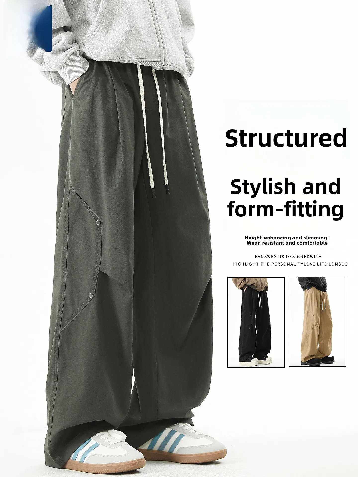 

Американские ретро плиссированные рабочие брюки мужские свободные прямые брюки весна осень хлопковые широкие повседневные брюки молодежные Vitali Sle