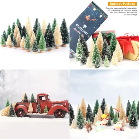 30Pcs Mini Christmas Trees - Artificial Christmas Tree Bottle Brush Trees with 5 Sizes Snow Trees with Wooden Base for Christma