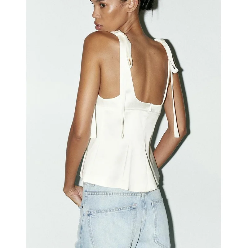 صيف جديد إمرأة بسيط Sle V-ne Svel عقدة الحرير الساتان يشعر حزام علوي التصميم الأصلي سليم صالح البوليستر...