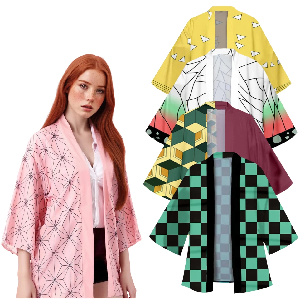 

Cosplay Pink Kimono for Women Men Japanese Anime Shinobu Kocho Butterfly Samurai Haori Coat Outerwear