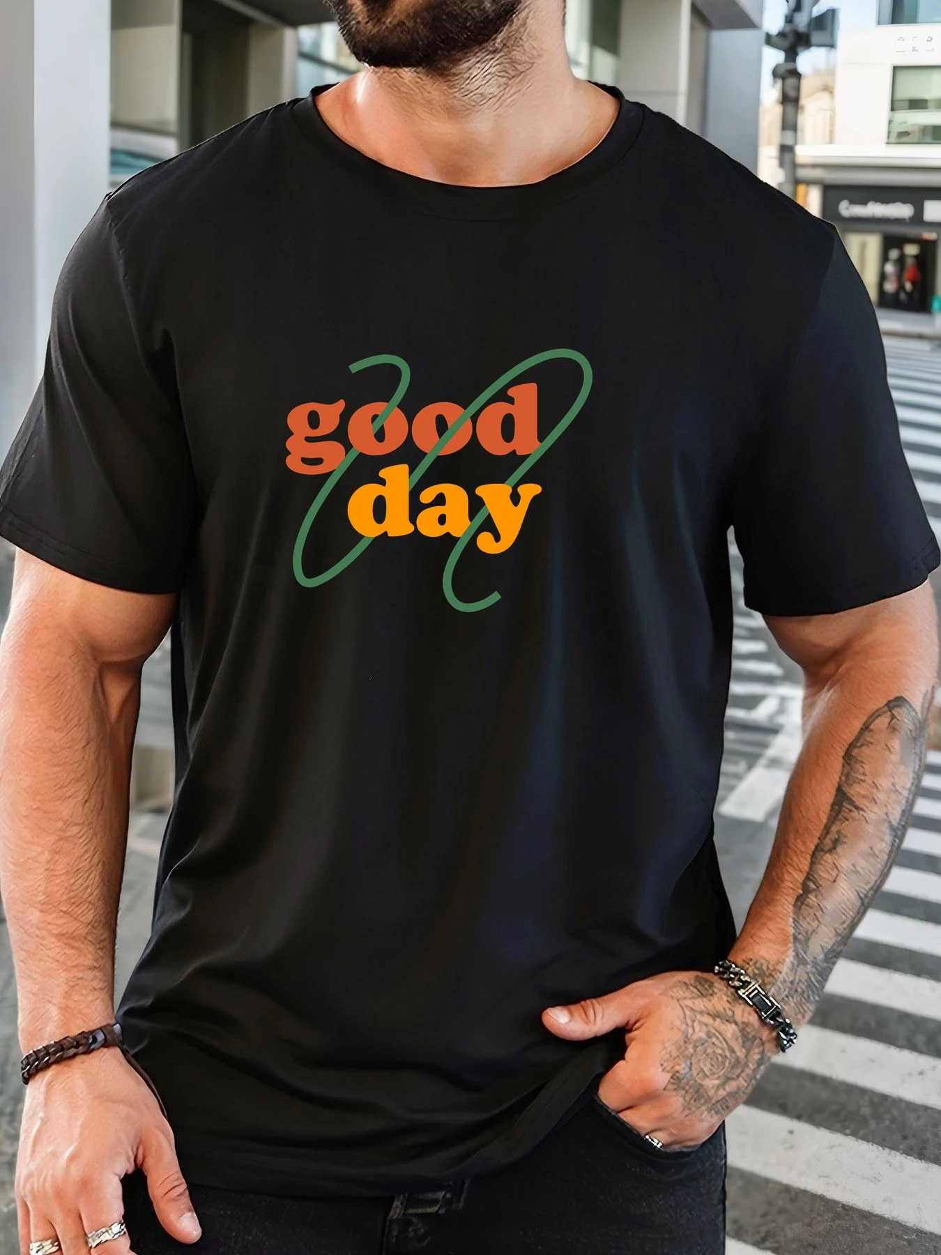 

Men's 100% Cotton Printed T-Shirt good day Pattern Summer Casual Oversized Round Neck Short Sleeve Comfortable Daily Wear Tee
