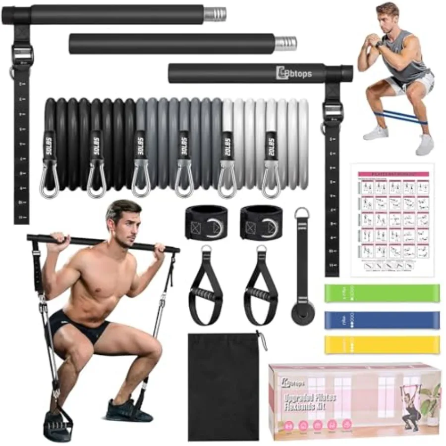 

Pilates Bar Kit with Resistance BandsPilates Bar with Stackable Bands Workout Equipment for Legs Hip Waist and Arm Exercise Fit