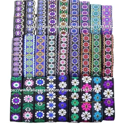 3.3cm 7 Yards Jacquard Ribbon Ethnic Lace Trim Embroidered Woven Webbing Tape For Clothing DIY Flower Pattern Sewing Fabric