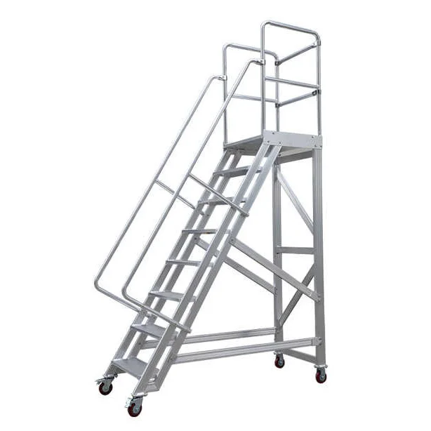 

Customizable Four-Wheel Aluminum Safety Rolling Mobile Platform Steps Ladder Warehouse Handrails Wheel Lifting Aid OEM Support