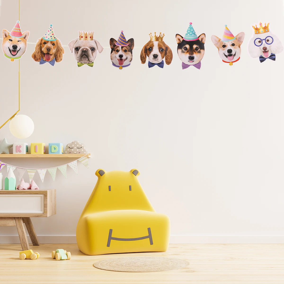 Pet Birthday Decorations Cute Dog Banner Garland Flags Cartoon Animal Face Cupcake Topper Animal Theme Birthday Party Supplies