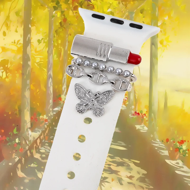 حلقة مزخرفة بسوار ساعة أبل ، حزام سيليكون ، زخرفة زخرفية ، سوار iWatch ، سحر الساعات الذكية #5