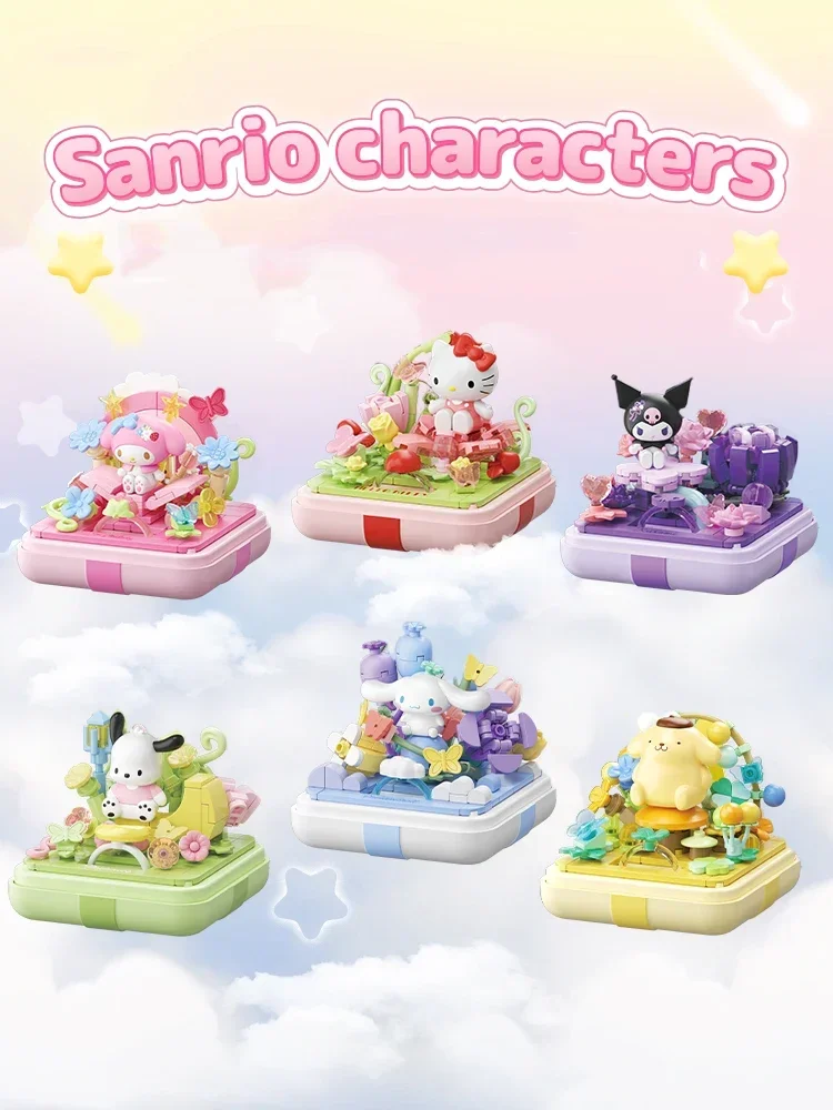 Sanrio Hellokitty Kuromi Pochacco boîte aveugle boîte à anneaux en acrylique périphériques d'anime modèle briques ornements jouets pour enfant cadeau de vacances