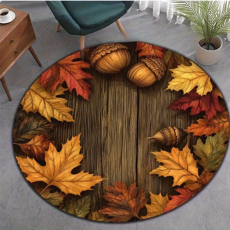 Vintage White Lotus Floral Round Rug  Retro Oil Painting Green Leaves Circular Non Slip Floor Mat for Bedroom Study Home Decor