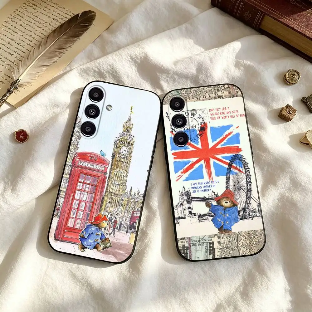 L-Lodon Bear Paddington Cartoon Phone Case For Samsung Galaxy A73,A72,A71,A70,A53,A52,A51,Soft Silicone Black Cover