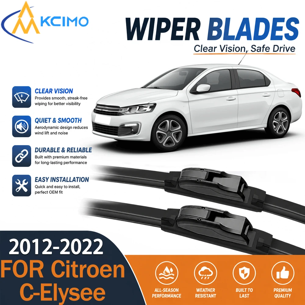 Windshield Wiper Set Durable Rubber Streak‑Free Performance Simple Fitting Replacement Blades For Citroen C-Elysee 2012-2022