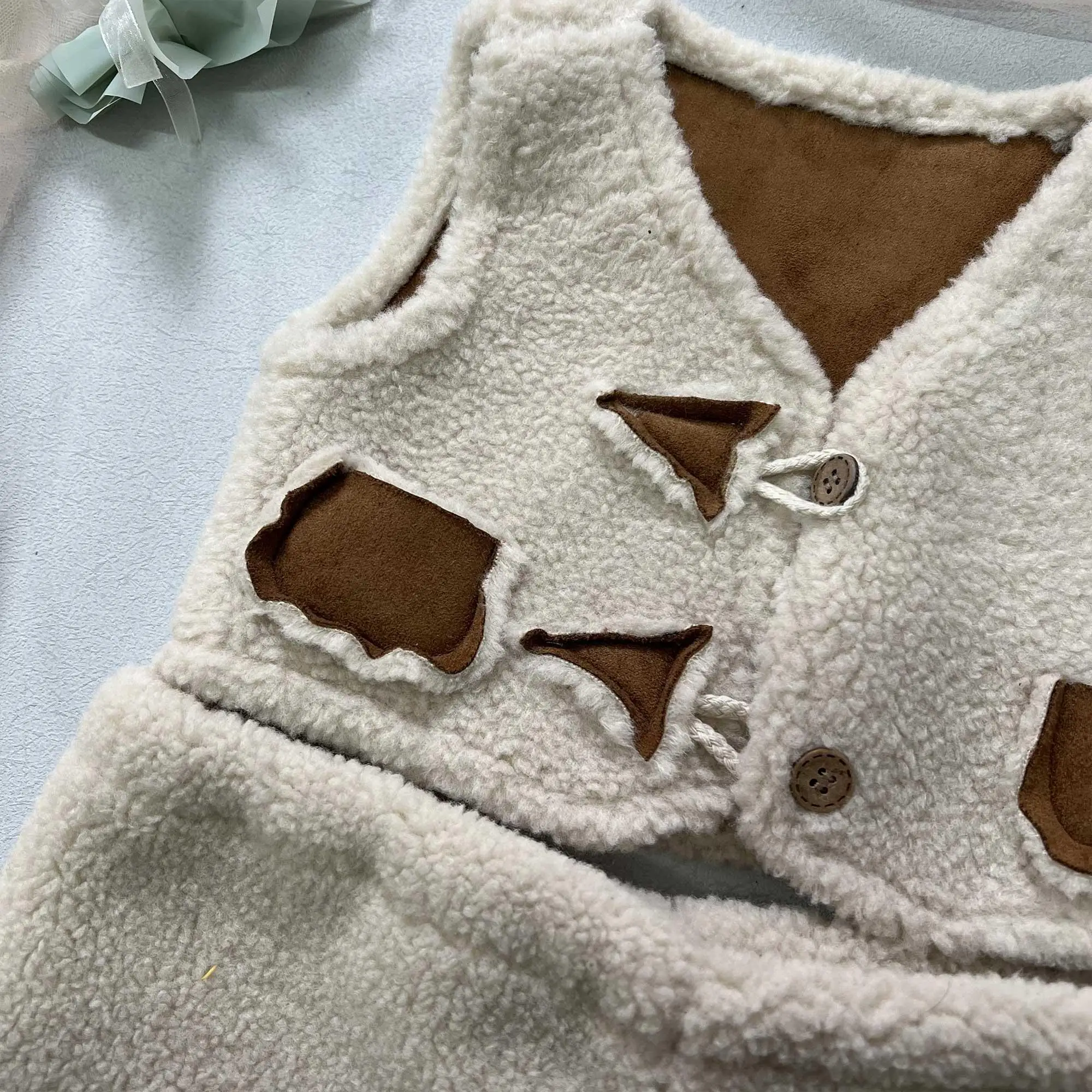 Don&Judy Newborn Baby Romper Beige Shearling Vest And Pants Thickened Autumn Spring Jumpsuit for Boy Girl Baby Clothing neonata