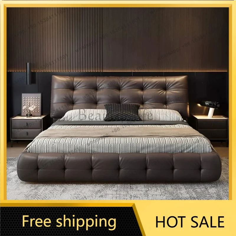 FG Bedroom Home Interior Daily Decor Furnishing Use Italian Luxury Lawrence Multifunctional Leather Bed Soft Upholstered Master