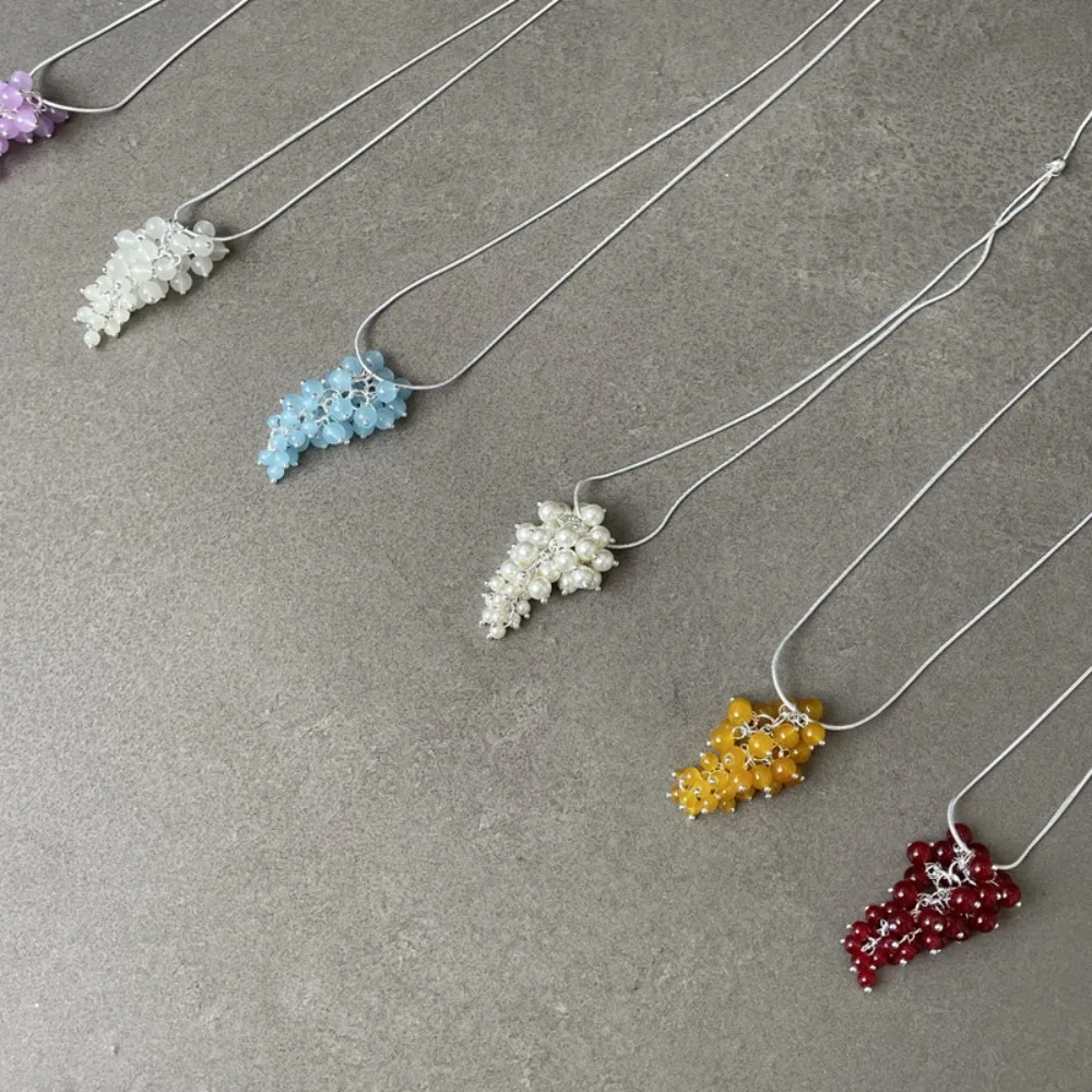 العصرية مجوهرات العنب العنقودية قلادة فضية خمر العنب قلادة قلادة الإبداعية موضة اللؤلؤ العنب سترة سلسلة الصيف