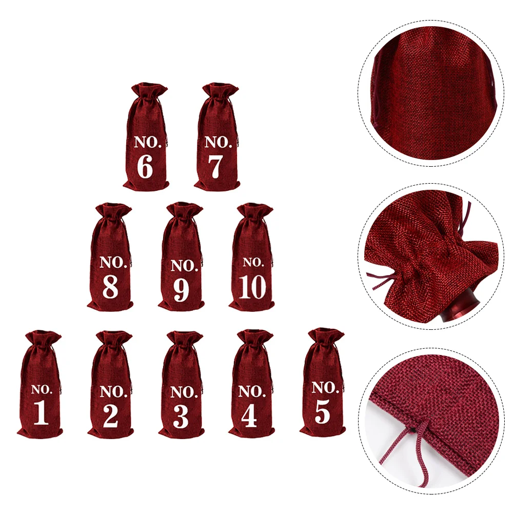 

10Pcs Drawstring Wine Bottle Bags Sturdy Jute Material Reusable Gift Totes with Numbered Design for Party Favors and