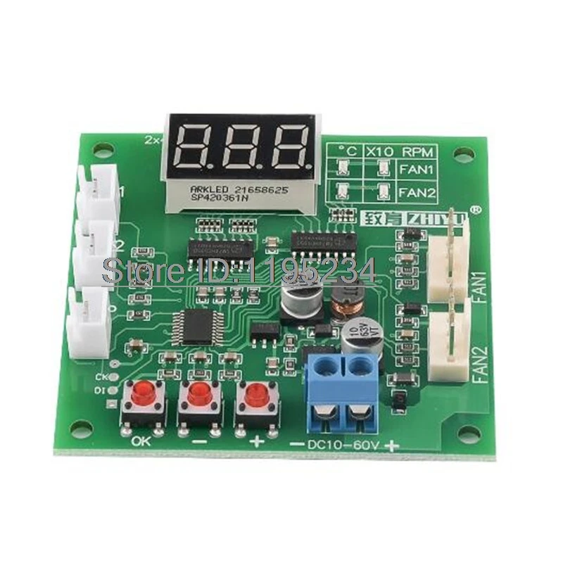 DC 12V 2 Channel 4 Wire Fan PWM Temperature Controller PC Fan Motor Speed Controller LED Digital Thermostat With NTC 10K Probe