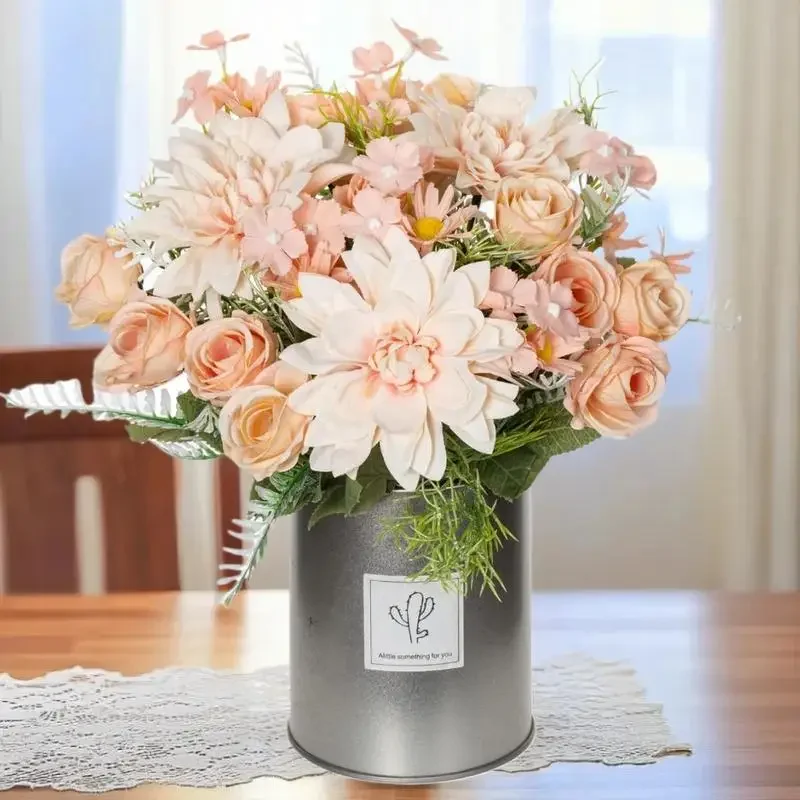 1PC 인공 장미 꽃 웨딩 홈 침실 장식 신부 꽃다발 정원 가짜 실크 달리아 수국 꽃병 보드 야외