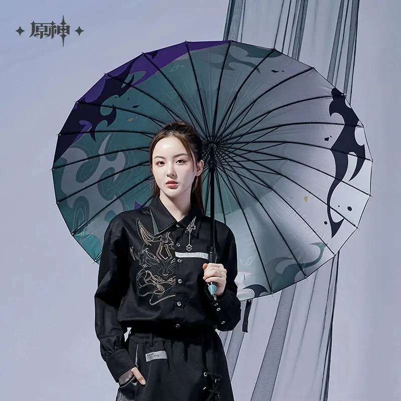 [Genuine] miHoYo Game Xiao Umbrella Genshin Impact Xiao Theme 24 Bone Long Handled Umbrella Anime Accessories Cosplay Xmas Gifts