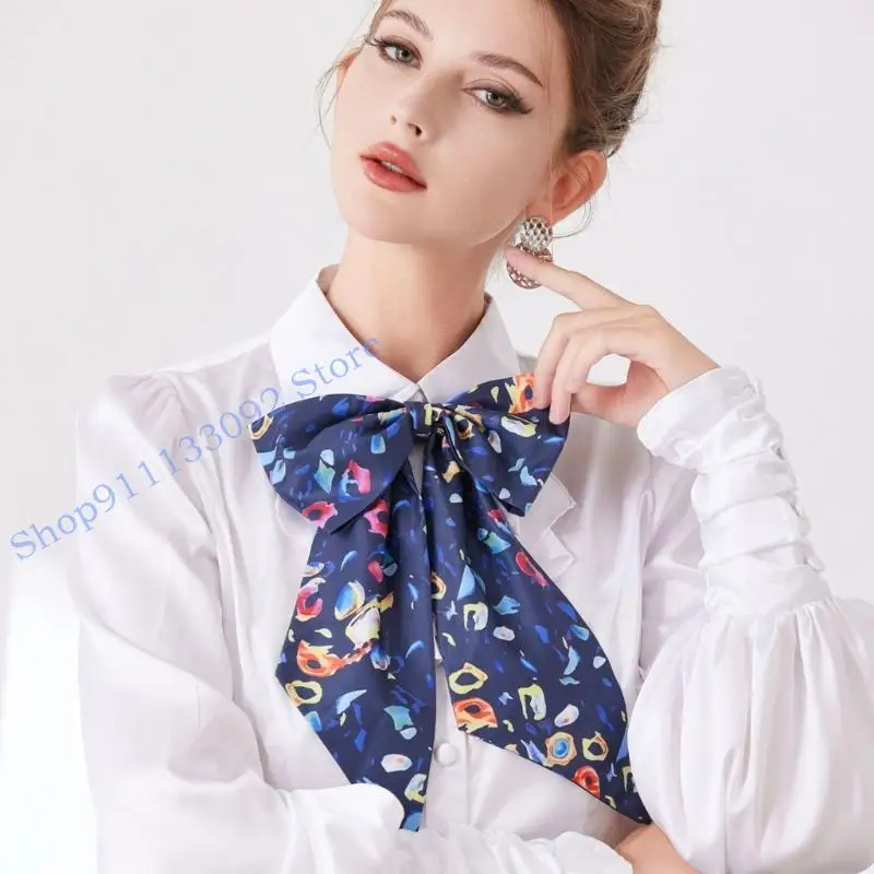 H9ED وشاح عنق كبير الحجم من الشيفون مطبوع عليه ياقة قابلة للفصل