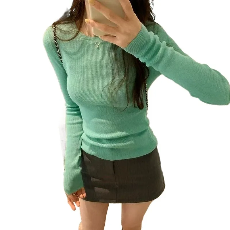 Mint Sexy Velvet Knitted Base Layer Simple and Fashionable Women's Casual Spring and Autumn Style Beautiful Base Layer 2026 New