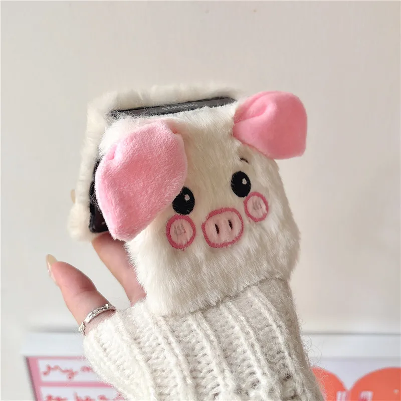 Fai da te simpatico cartone animato soffice custodia in peluche per Samsung Galaxy Z Flip6 custodia per Galaxy Z Flip5 Cover Z Flip4 Z Flip3 cinturino palla di pelo