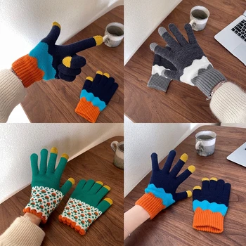2023 damskie zimowe rękawiczki do ekranów dotykowych moda z pełnym palcem kaszmirowe rękawiczki z dzianiny ciepłe zagęszczone pary rękawiczki rowerowe na świeżym powietrzu