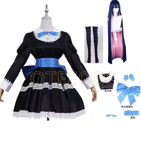 Anime Panty Stocking Cosplay Costume Garterbelt Anarchy Stocking Maid Lolita Dress Wig Long Socks Halloween Suits Outfit