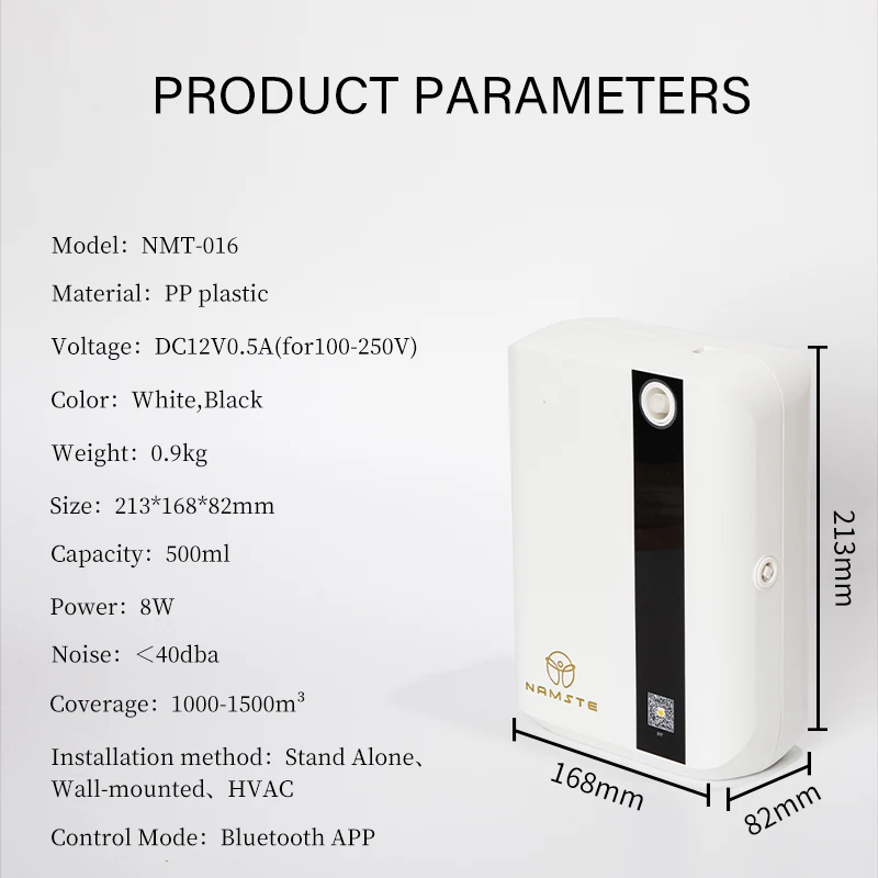 Namste 1500m ³ Bluetooth inteligentna aplikacja rozpylacz zapachów perfumy odświeżacz powietrza elektryczne aromatyczne oazy 500ML pojemności, moc 8W HVAC