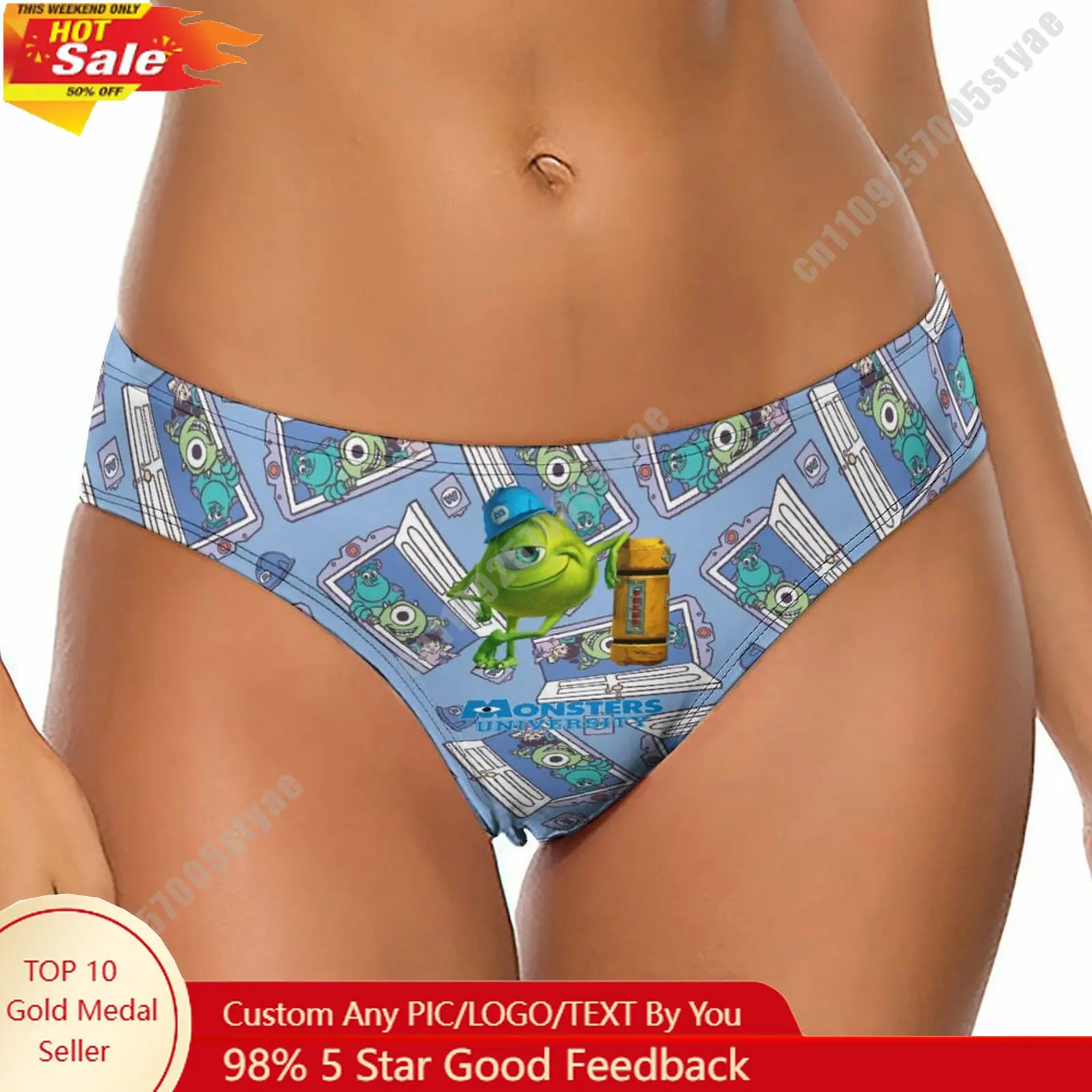

Mike Wazowski Underpants Disney Cartoon Women Pure Cotton Thong Underwear Custom Your Photo Logo Text Lightweight Breathable