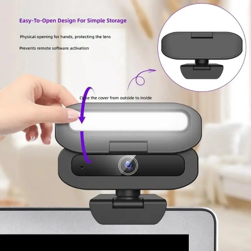 Computer Webcam with Voice Pickup, Fill Light, and Privacy Cover for Laptop Video Calls and Desk Use Camera 2K 4K 896C