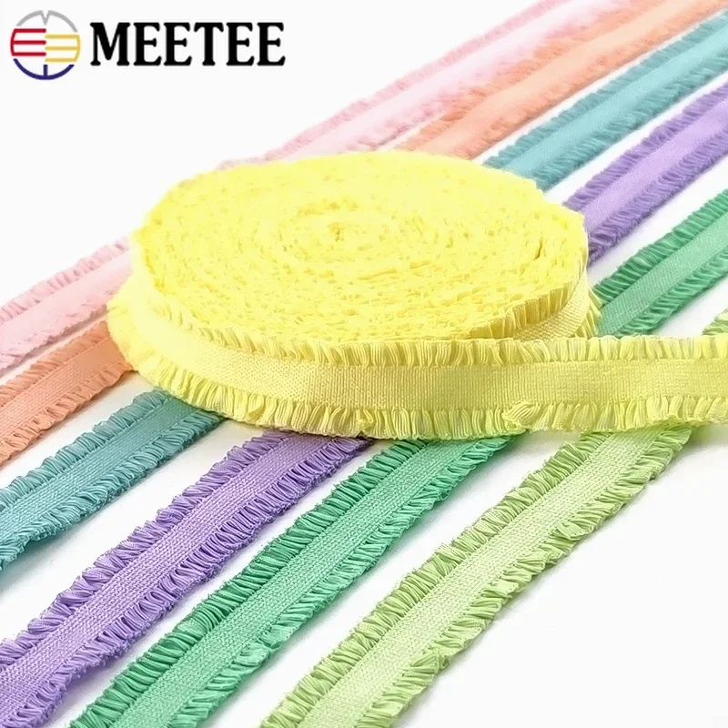 Meetee 10/20Y 13mm Rubber Bands Sewing Elastics Band Double Ruffle Elastic Rubbers Underwear Strap Bra Lace Elasticity Accessory