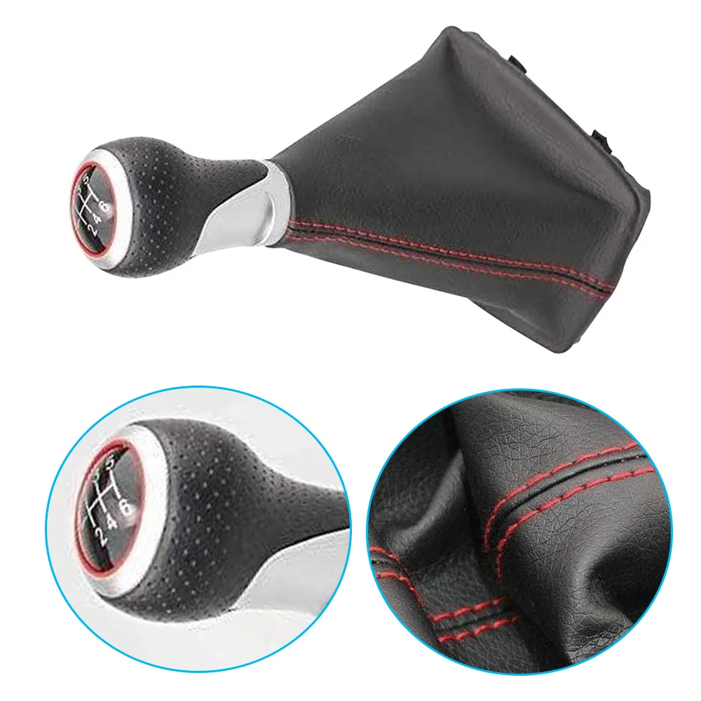 For Audi A4 S4 B8 8K A5 8T Q5 8R S-Line 2007-2015 6 Speed Gear Shift Knob With Leather Gaiter Boot 12mm Black Red Interior