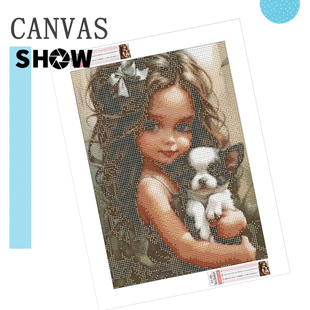 AZQSD 5d Diamond Painting Girl Portrait Mosaic Cross Stitch Kits 30x40cm Round Drill Embroidery Sale Dog Gift Handmade