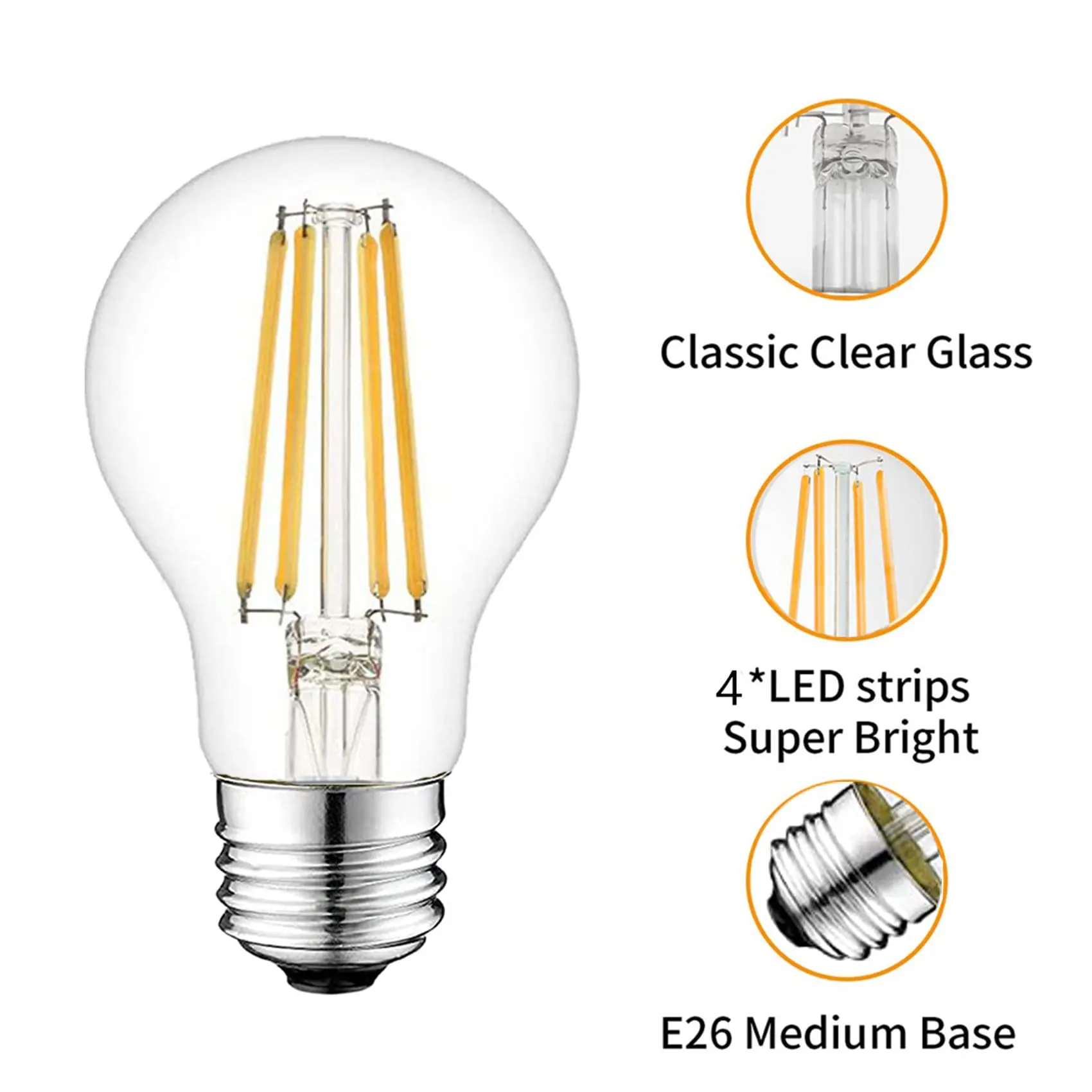 Led Filament Light Low Voltage E26 E27 Led Lamp DC12V 24V A19  6W LED Light Bulb 2700K 4500K RV Locomotive Room Light