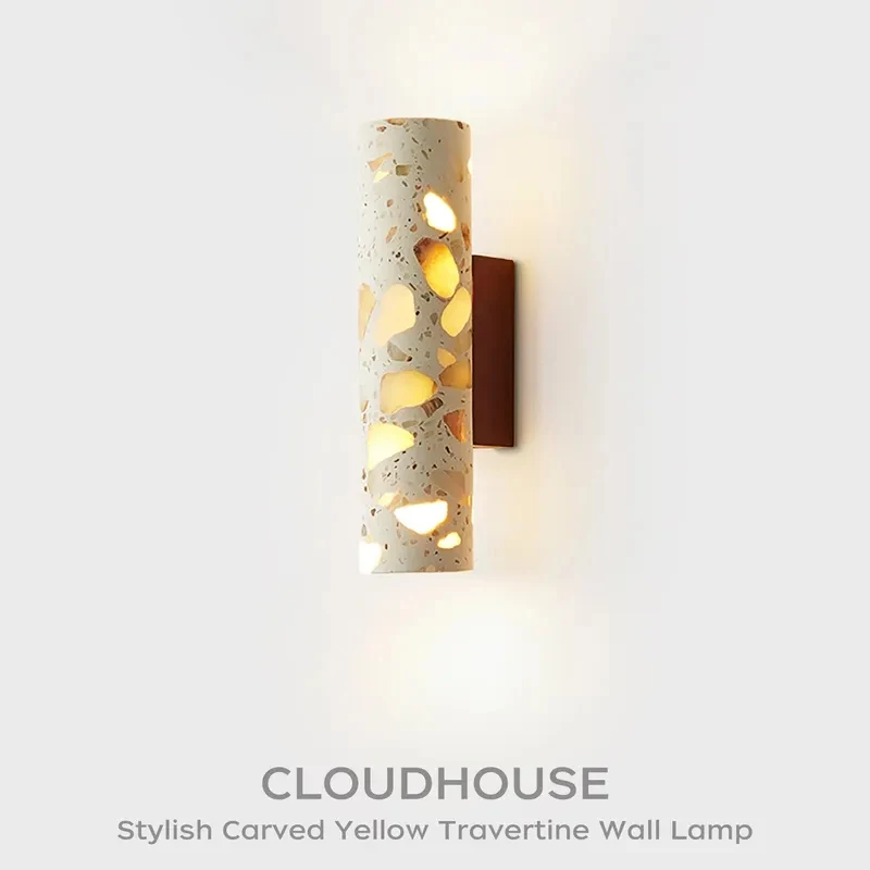 Hollow Cutout Terrazzo Vertical Wall Stone Tube Wall Lamp Bedroom Homestay Decor Light