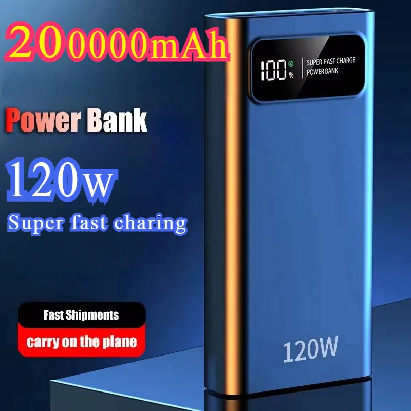 

200000mAH 120W Power Bank Super Fast Charging Battery High Capacity Digital Display Power Bank For iphone 15 14 Samsung Xiaomi