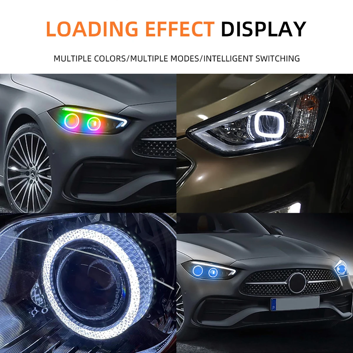 Led Angel Eyes Headlight RGB LED Halo Square/Ring Light APP Control DRL Daytime Running Light for Car 2 in 1 Symphony Lamp