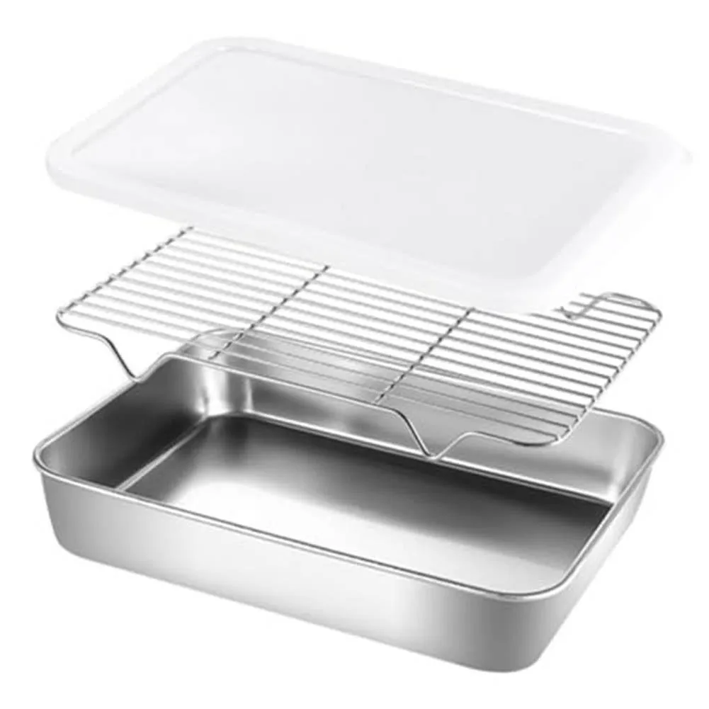 Oil Filter Container for sliver Stainless Steel Tray Freshness Retention Kitchen Organizer Lidded Tray Deep Structure