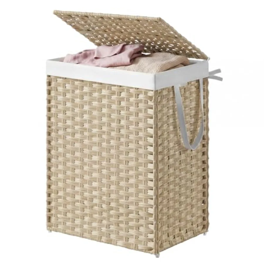 

Laundry Hamper with Lid, Clothes Basket with Removable Liner and Handles, 23.8 Gallon, Foldable Narrow Laundry Organizer for Ba