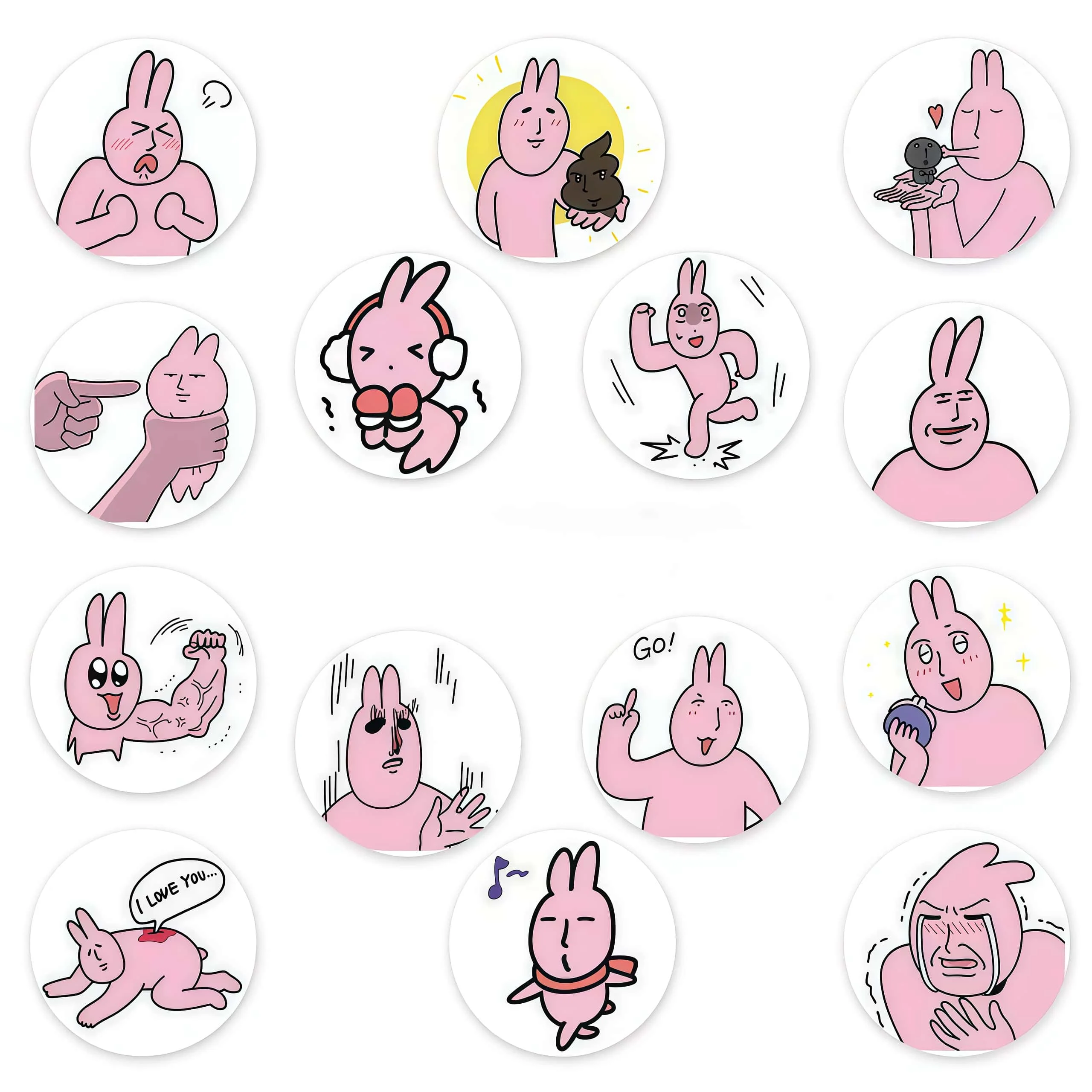 500Pcs Funny Pink Meme Rabbit Sticker Roll, 14 Styles Bunny Labels for Packaging Journal DIY Decor