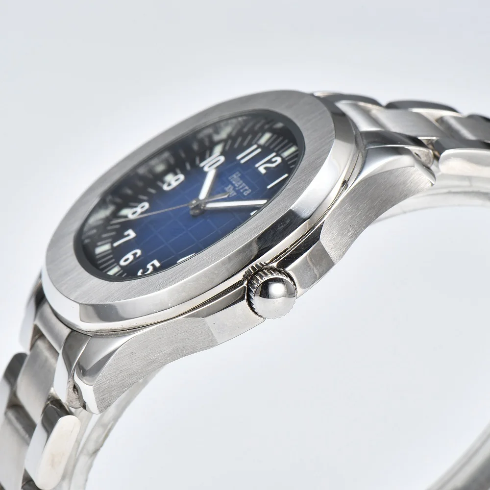 2023 جديد الميكانيكية التلقائي الأزرق الوجه الفولاذ المقاوم للصدأ 42 مللي متر ساعة رجالية الرياضة ساعة فاخرة الرجال مزدوجة المفاجئة مشبك