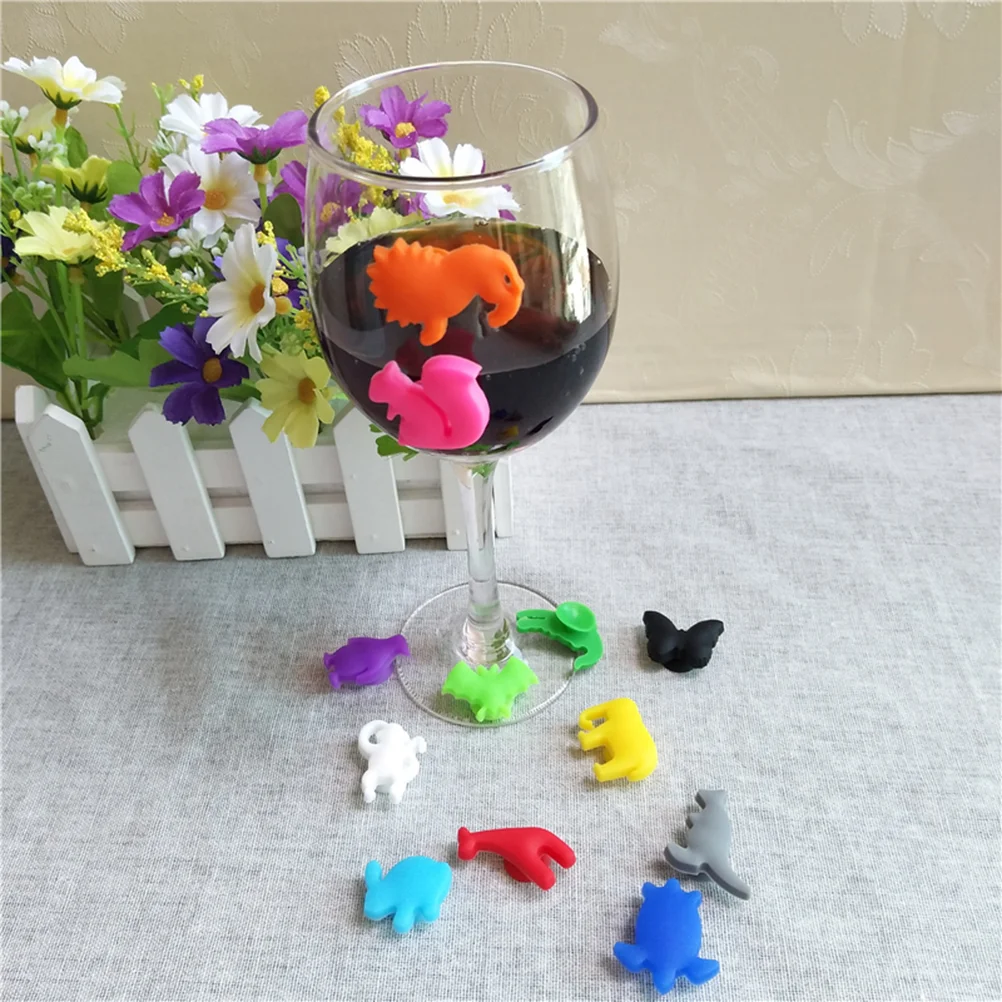 24 Pcs Cocktail Party Decorations Glass Recognizer Wedding Supplies Animal Shape Markers Silicone Cup Label