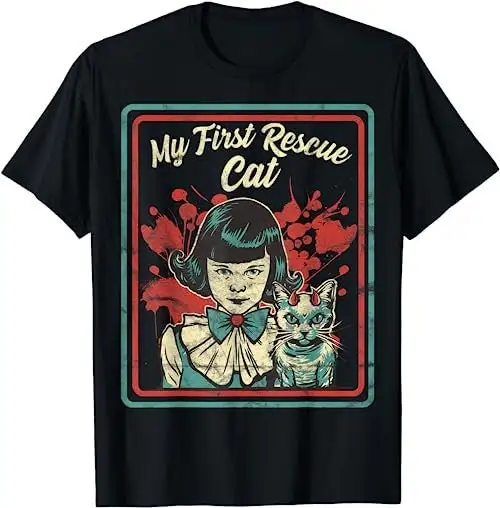 Vintage Child Game Horror Dark Humor My First Rescue Cat T Shirt SweaT 30060