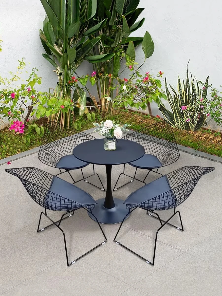 Outdoor leisure tables and chairs courtyard creative balcony wrought iron round table chairs
