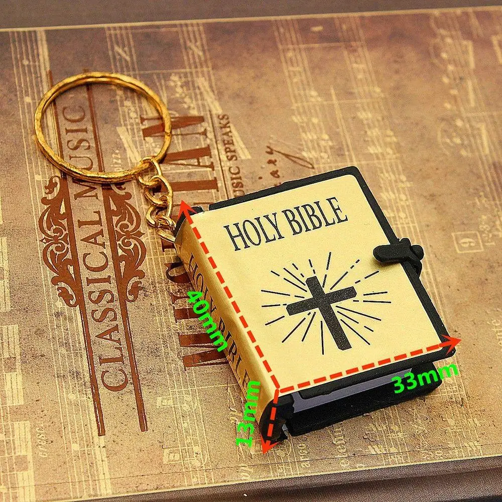 Mini Holy Bible Keychain Real Paper Can Read Religious Christian Cross Keyrings Holder Car Key Chains Fashion Gifts Jewelry