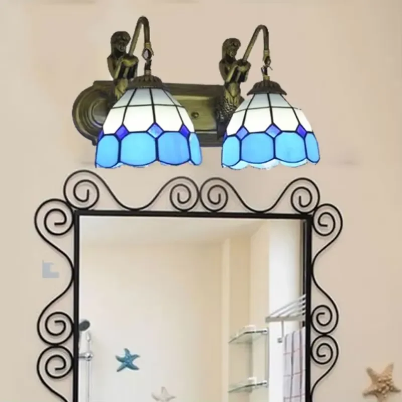 Gothic Metal Stained Glass Wall Lamp Vintage Girl Sculpture Light Fixture for Mirror Cabinet Home Decor Art Statue Hanging