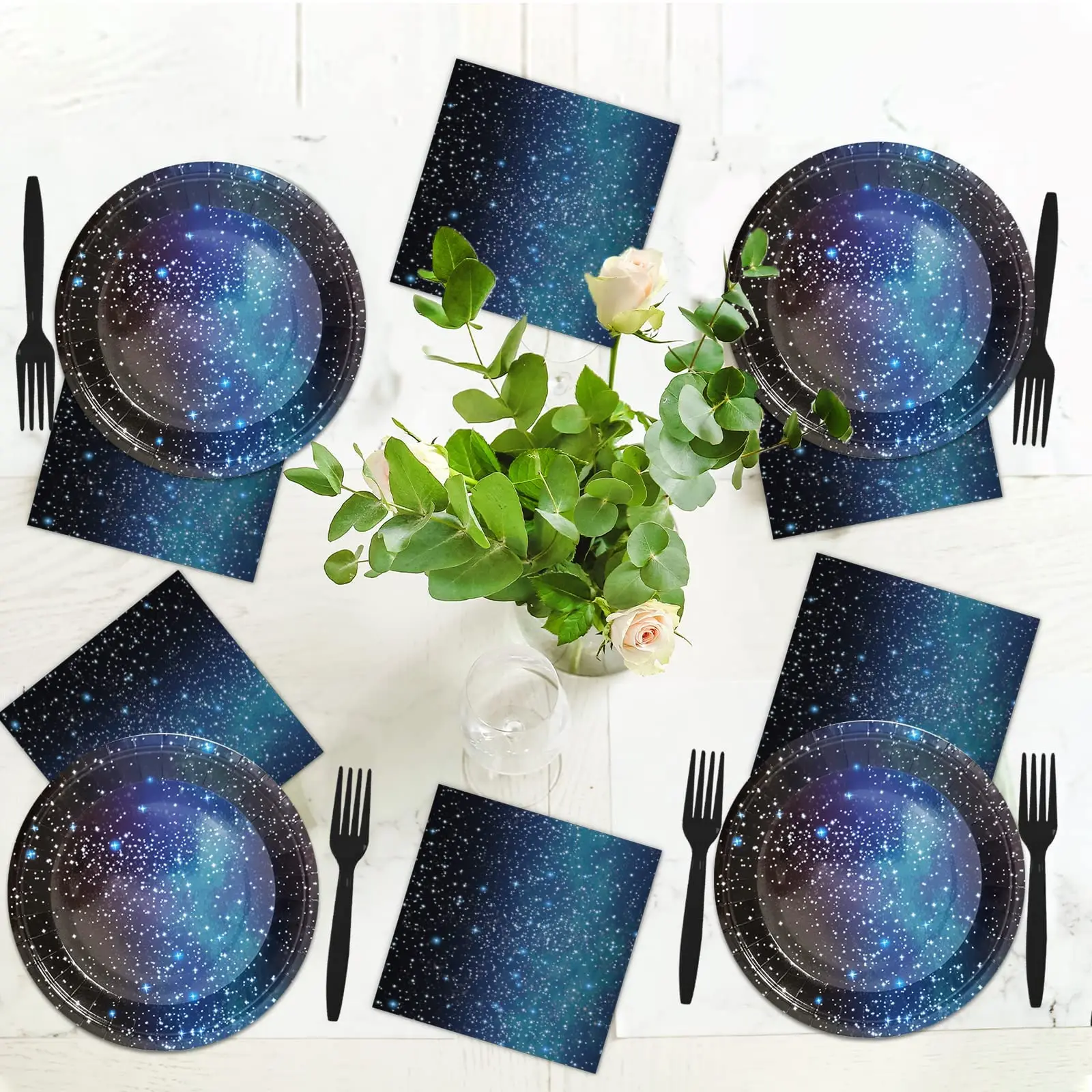 Juego de vajilla de noche estrellada para fiesta de galaxia, decoraciones de mesa de cumpleaños, servilletas de placa de papel, Sistema Solar,