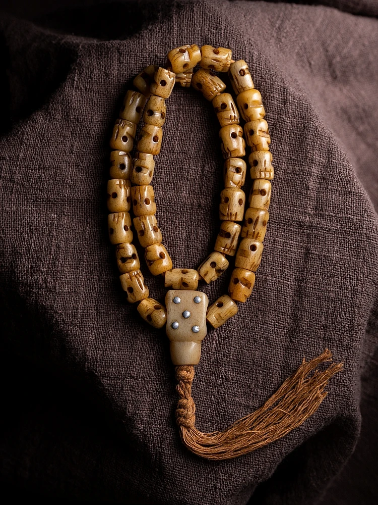 Natural Old Material Yak Bone Beads Bracelet Shri Chitipati Multi-Circle Skull Ox Carved