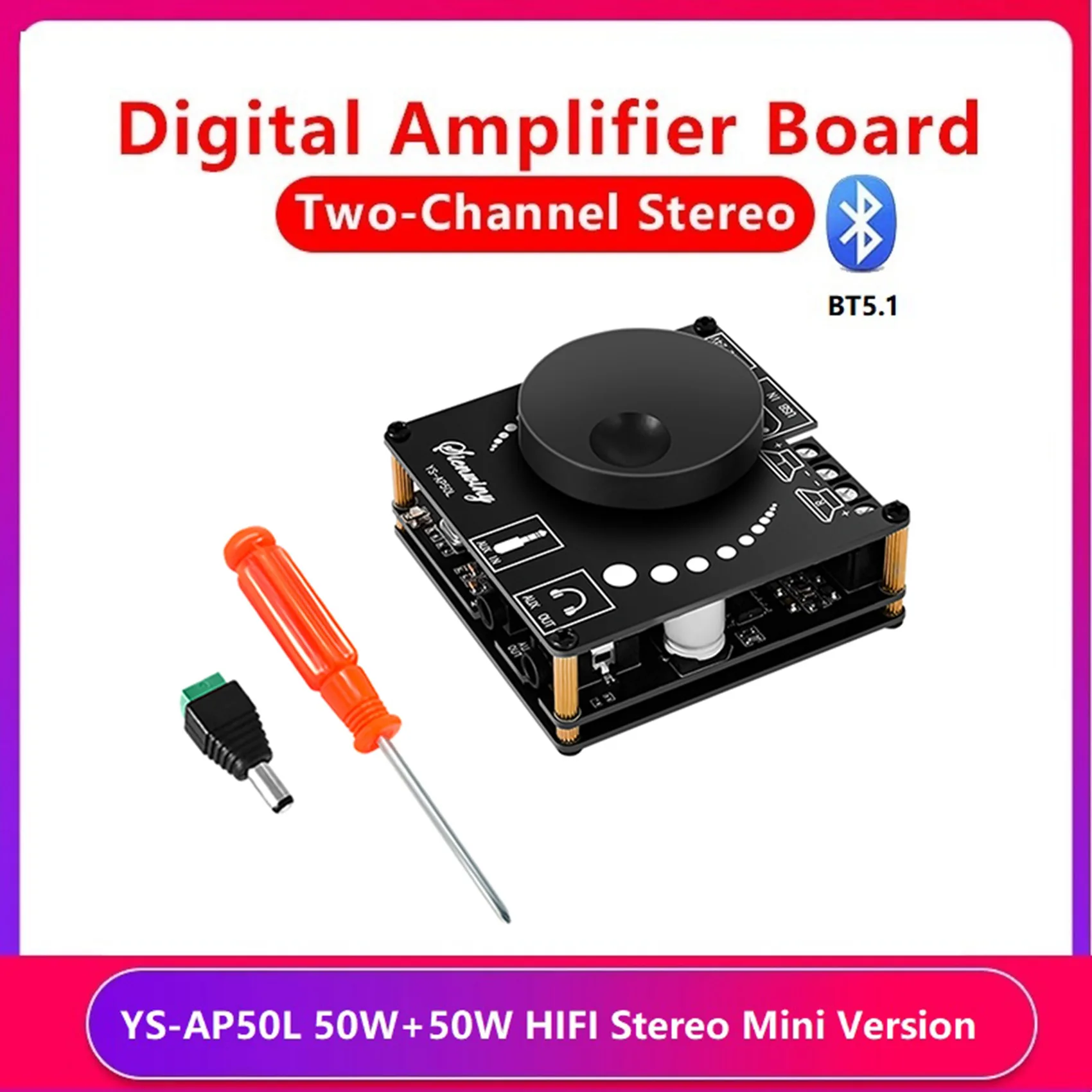 YS-AP50L Digital Bluetooth Amplifier Board Mini Version 50W+50W HIFI High-Power BT5.1 Two-Channel Stereo Speaker Module